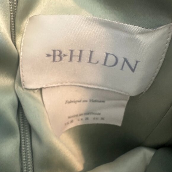 BHLDN Anthropologie Strapless Green Satin Dress Ruched Knee Length Size Med NWT - Picture 11 of 13